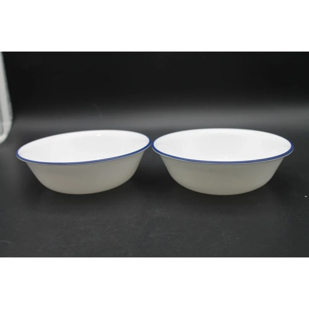 Set 4 Corelle Blue Band Blue Stripe Cereal Soup Bowls Vitrelle Made USA